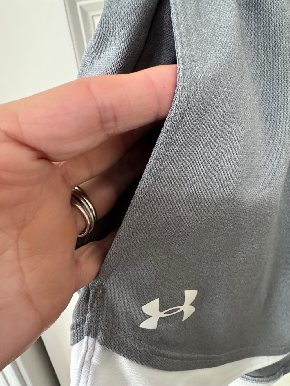 Under Armour Gray and White Women's Athletic Shorts with Pockets - Picture 3 of 5
